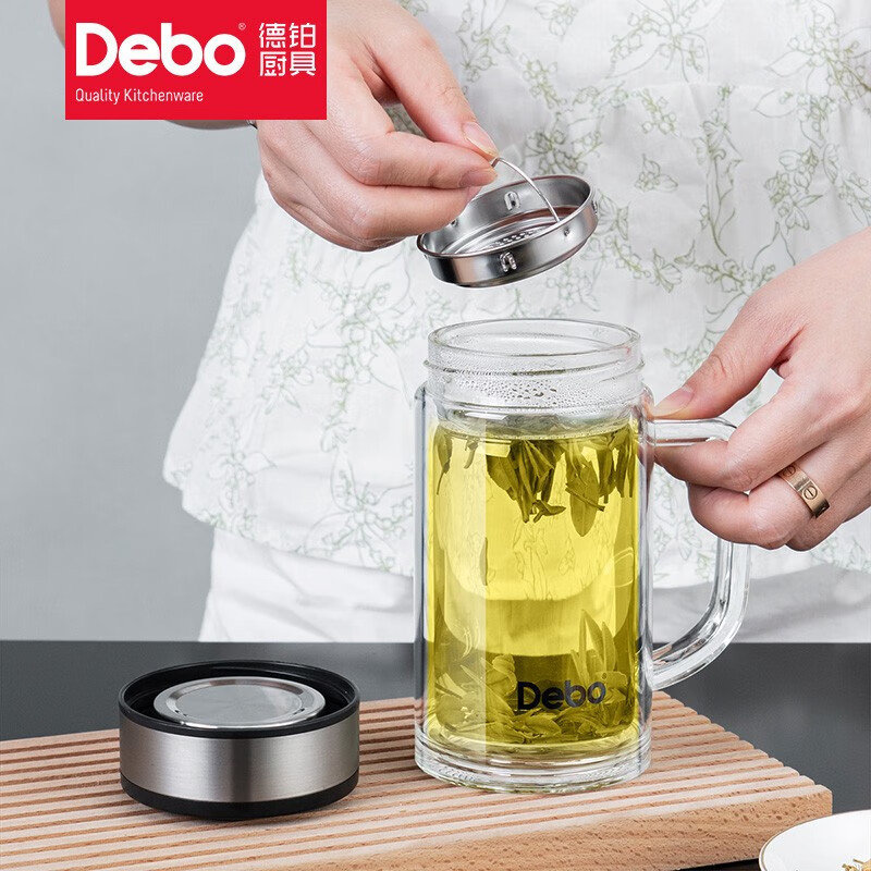 Debo德铂 帕斯卡玻璃杯办公杯耐热带过滤水杯/个 DEP-744