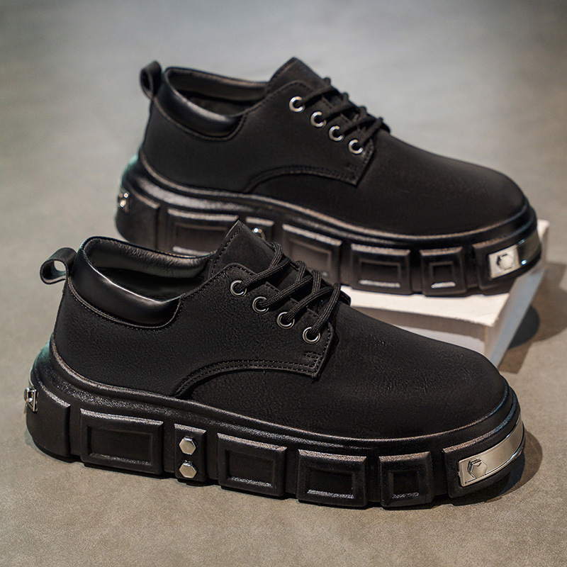 秋冬季上新款时尚简约纯色男士上班通勤皮鞋舒适透气休闲款懒人鞋