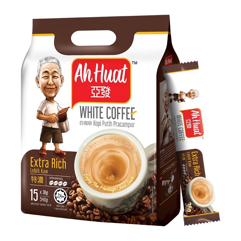 [买2袋送杯+勺]马来西亚进口咖啡ahhuat 亚发白咖啡三合一特浓540克15条 原味速溶咖啡提神学生冲饮饮料高清大图