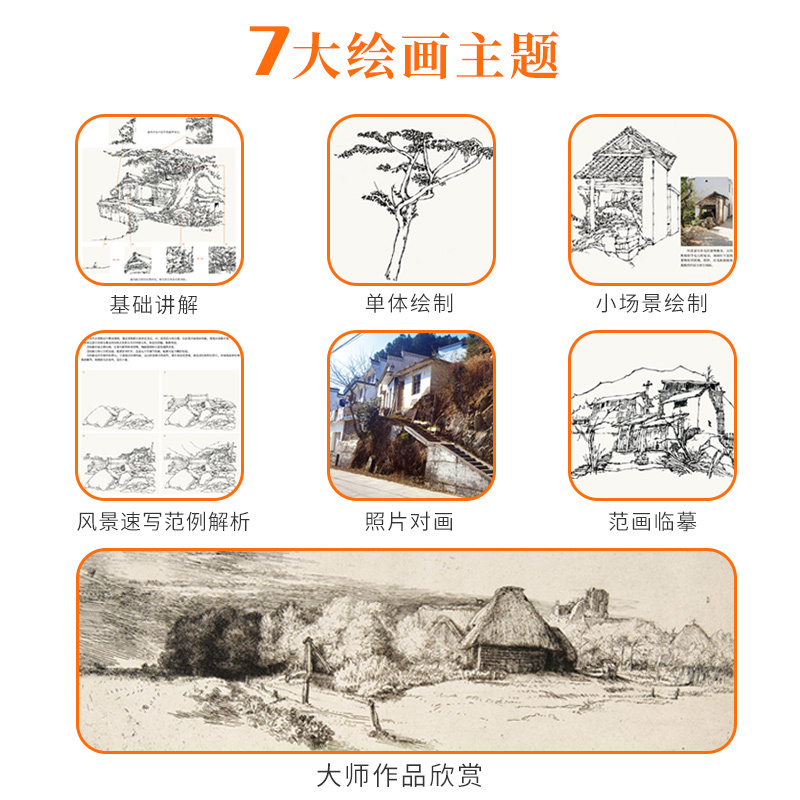 [正版]照片对画风景速写 2022风景速写基础入门教程从入门到精通钢笔画技法解析临摹画册绘画速写书线描书籍建筑风景速写