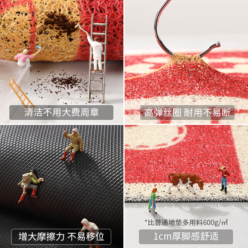 蛇年新款入户门地垫进门口丝圈防滑除尘脚垫家用红色耐磨玄关地毯高清大图