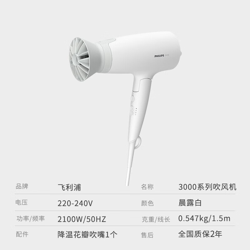 飞利浦(PHILIPS)吹风机元气小花筒家用大功率吹风筒可折叠恒温护发负离子吹风机 BHD378/05SN高清大图