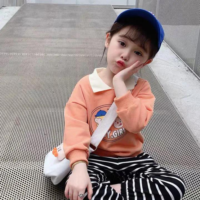 儿童长袖女洋气卫衣女孩上衣春秋新小孩子衣服霸气宝宝小翻领卫衣 莎丞