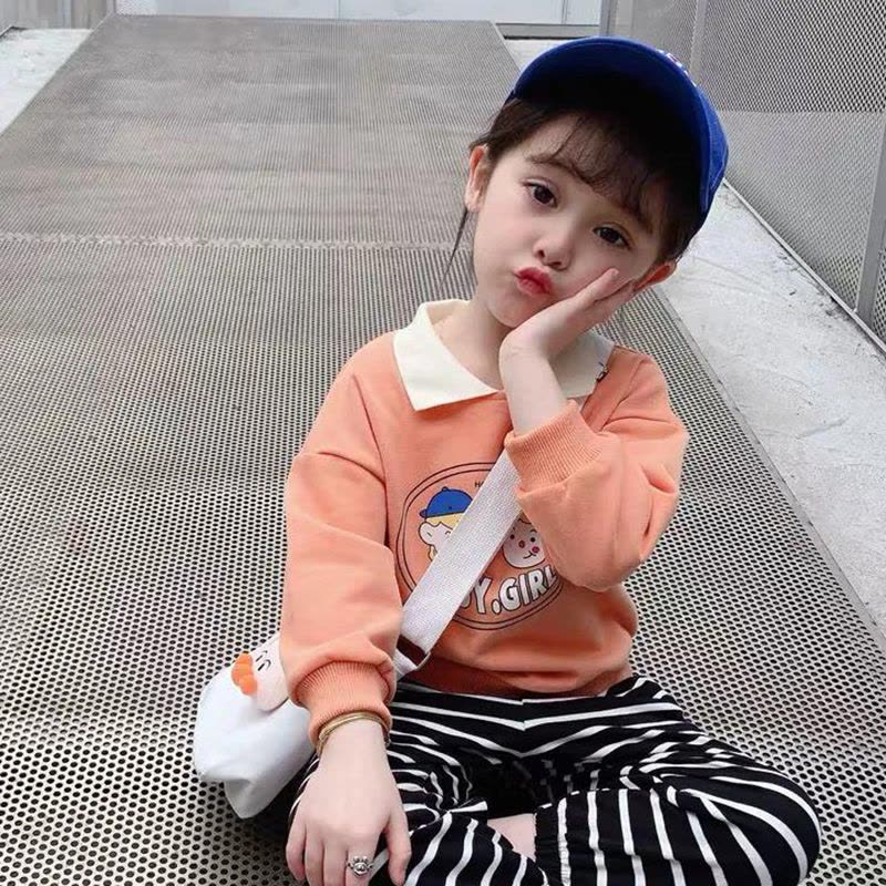 儿童长袖女洋气卫衣女孩上衣春秋新小孩子衣服霸气宝宝小翻领卫衣 莎丞图片