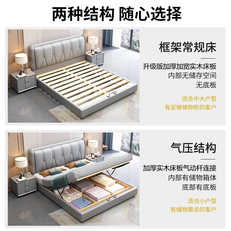 兰秀家居 真皮床北欧轻奢双人床现代简约榻榻米主卧大床1.8米意式软包婚床高清大图