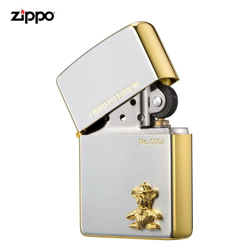 ZiPPO 打火机ZBT-3-124a镀金可爱贴章金色小熊可爱小熊限量收芝宝煤油防风高清大图