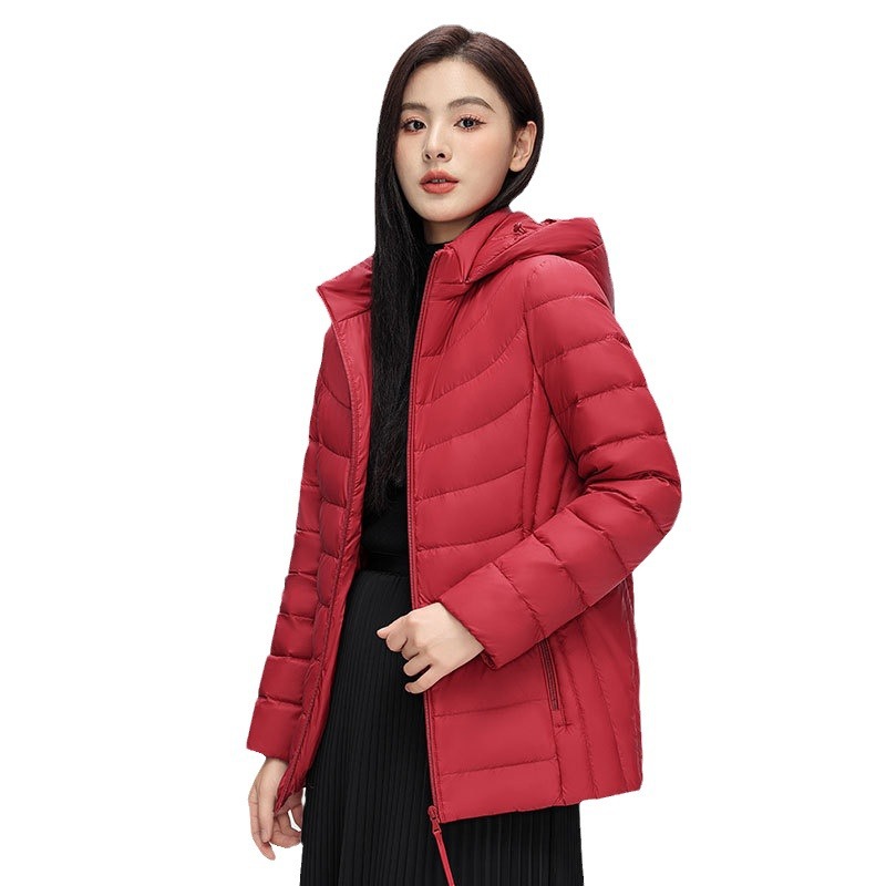 90白鸭绒新国标女式简约纯色连帽可拆卸轻薄羽绒服女_1102高清大图