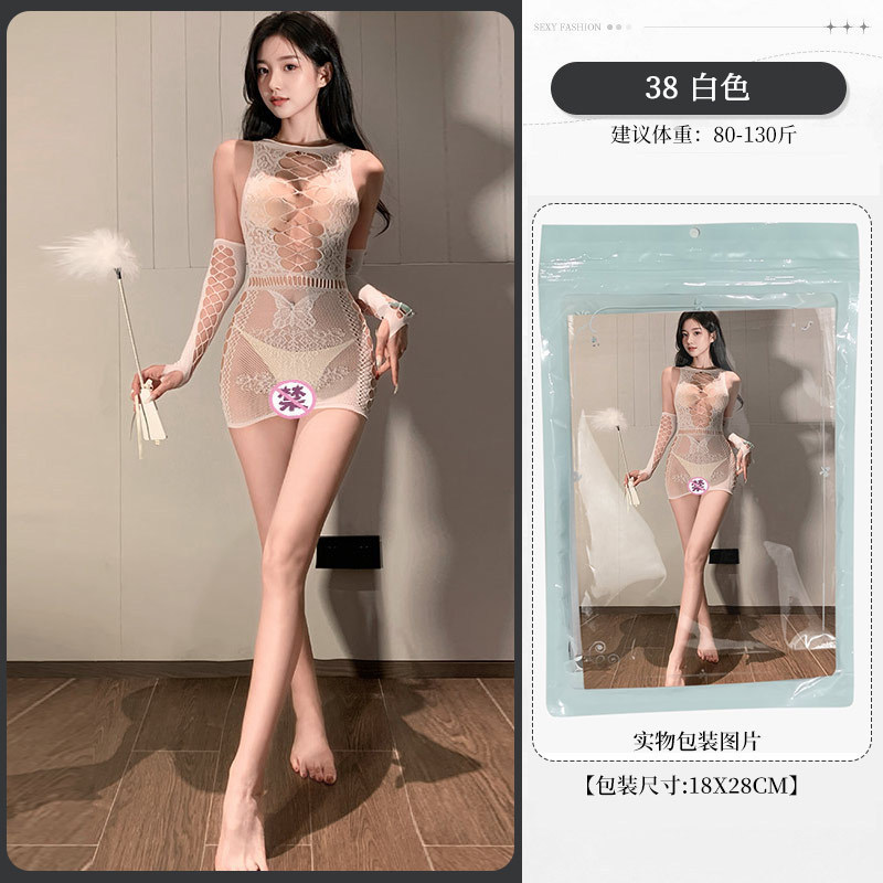 夜酥情趣内衣女士激情纯欲性感诱惑开档连体网衣网袜制服黑丝套装 38黑色 均码【精装】