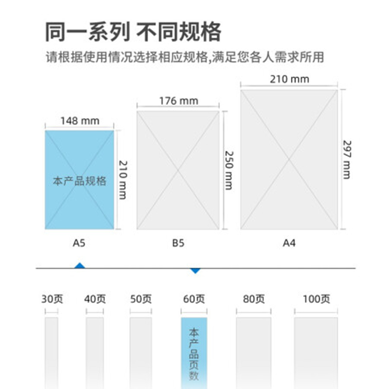 得力 7653 A5/60张无线装订笔记本子工作笔记本 软抄本记事本10本装颜色随机