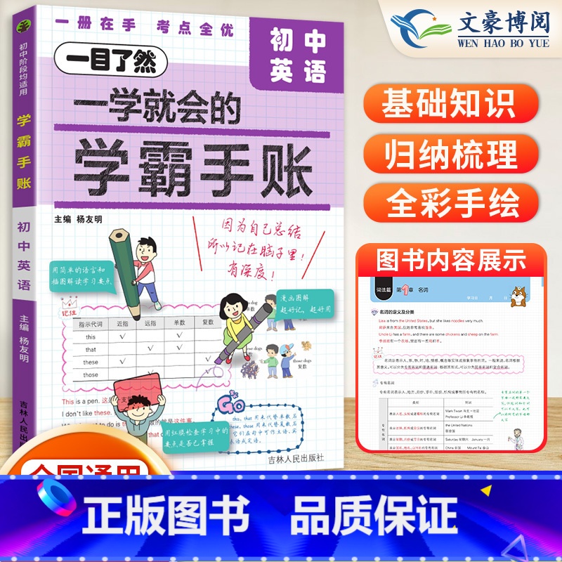 初中英语 初中通用 [正版]2024版一学就会的学霸手账初中学霸笔记语文数学英语物理化学生物政治历史地理小四门必背知识点高清大图