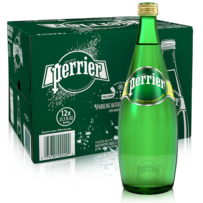 巴黎水(Perrier) 含气天然矿泉水 原味 750ml*12瓶 法国进口