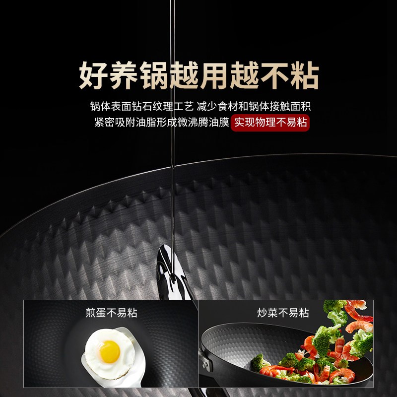 张小泉钻石纹铁锅(带盖)(个)32cm C32720200高清大图