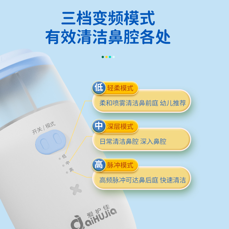 爱护佳电动洗鼻器家用鼻腔清洁儿童雾化生理盐水喷雾细腻 儿童电动喷雾洗鼻器+海水鼻腔喷雾器20ML*21支高清大图