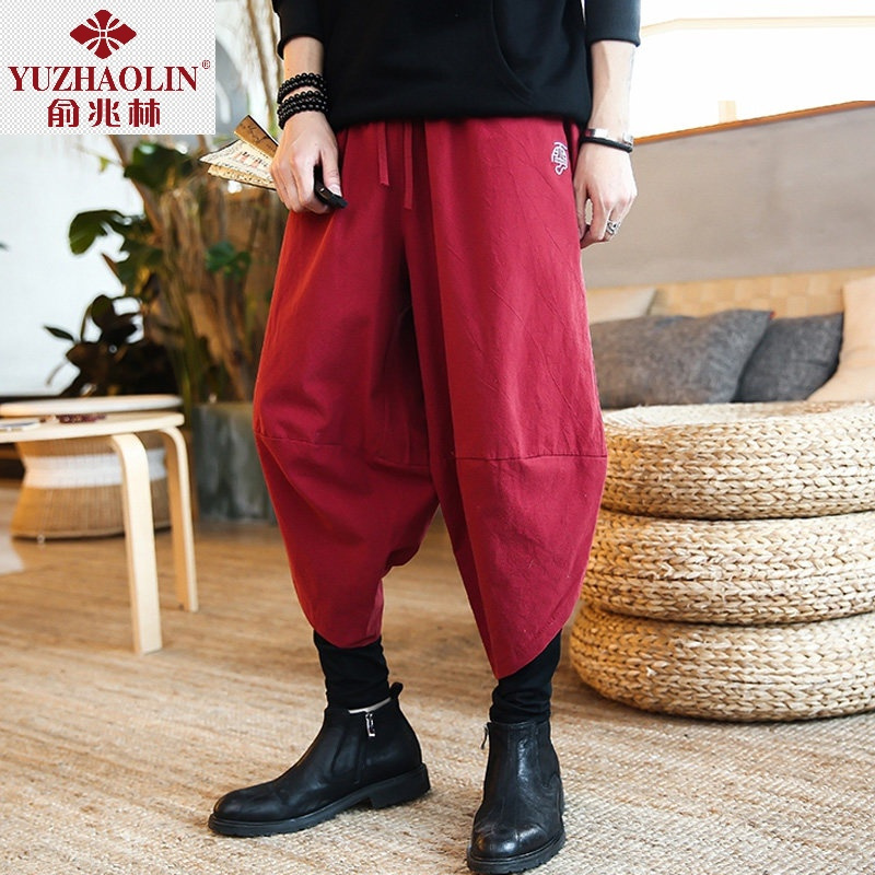 俞兆林(YUZHAOLIN)男士裤子春季新款大码休闲裤哈伦裤男宽松阔腿裤中国风灯笼裤长裤