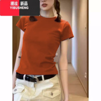 YIBUSHENG日多巴胺穿搭正肩紫色t恤女短袖季小衫设计感小众修身短小恤 L 橘色