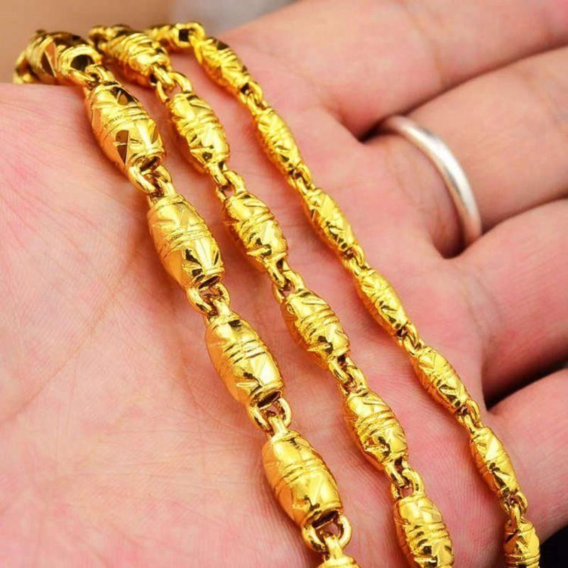 不掉色镀金项链镀黄金真金色项链越南纯沙金项链社会霸气男项链扁蛇骨