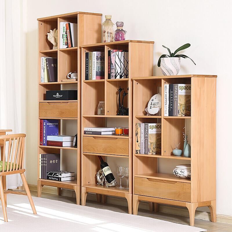全实木组合落地书柜日式简约双面隔断柜屏风书橱书房家具胡桃色(高款)