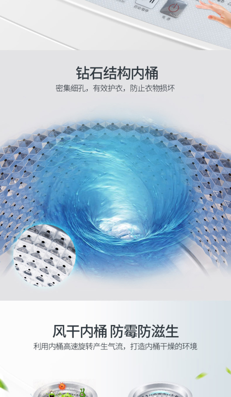 金帅(JINSHUAI) XQB85-3669 8.5公斤 全自动家用波轮洗衣机 大容量 洗脱一体 小型洗衣机 透明黑高清大图