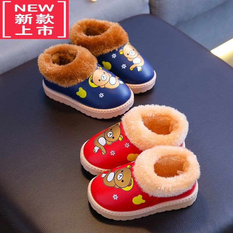 可莉允儿童保暖雪地鞋男女童家居防滑棉鞋小中大童包跟小孩毛口雪地靴图片