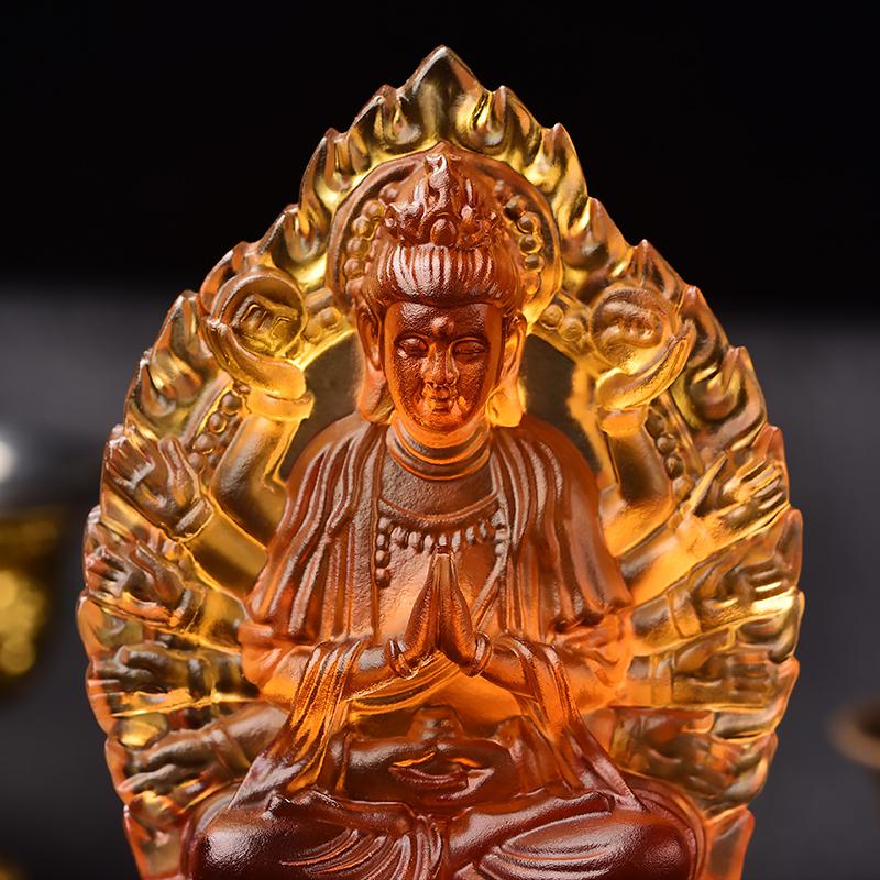 美帮汇属兔人文殊菩萨车座琉璃文殊菩萨佛像汽车内摆件高清大图
