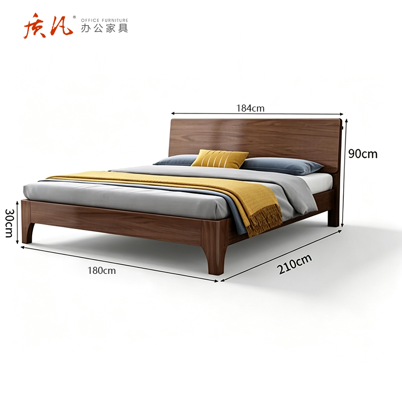 质凡 实木橡胶木主卧双人床/ZF-DC054/210*180*90cm/张高清大图