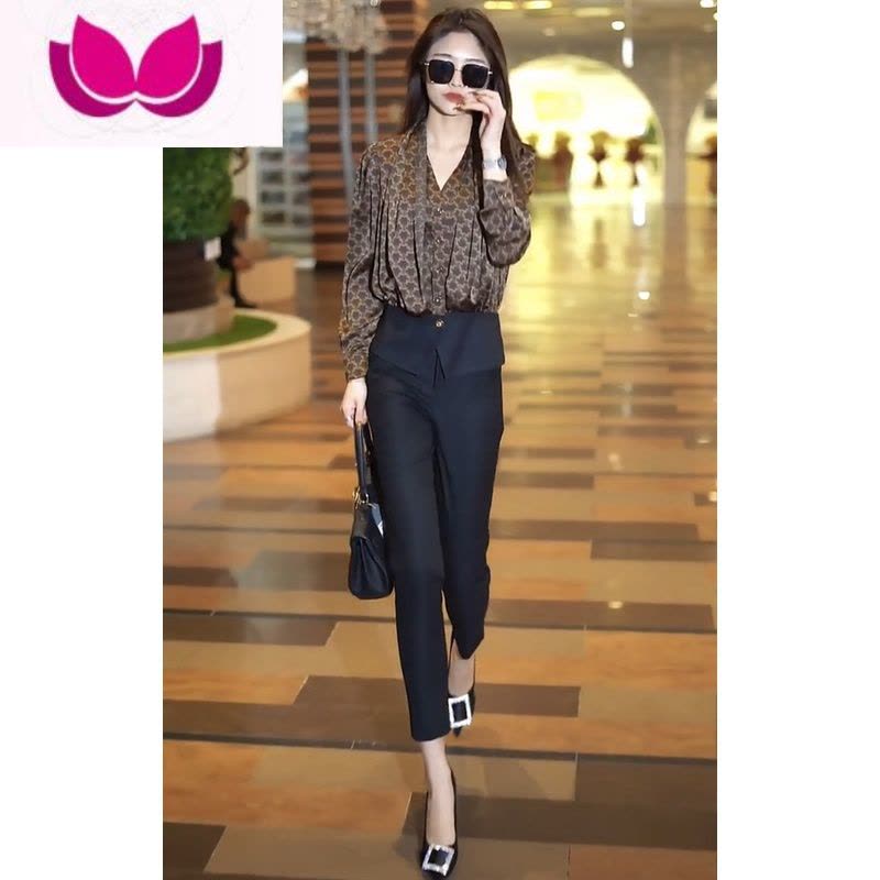 七斓网红套装女高级感新款气质名媛西装衬衫显瘦小脚裤套图片