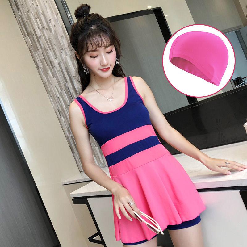 泳衣女分体比基尼温泉两件套显瘦小胸学生保守度假裙式游泳衣ins苏宁