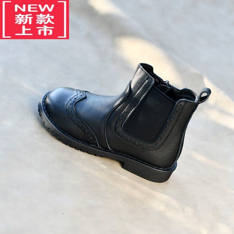 可莉允吾芮 秋冬新款儿童黑色童靴 女童巴洛克短靴马丁靴保暖棉靴子图片