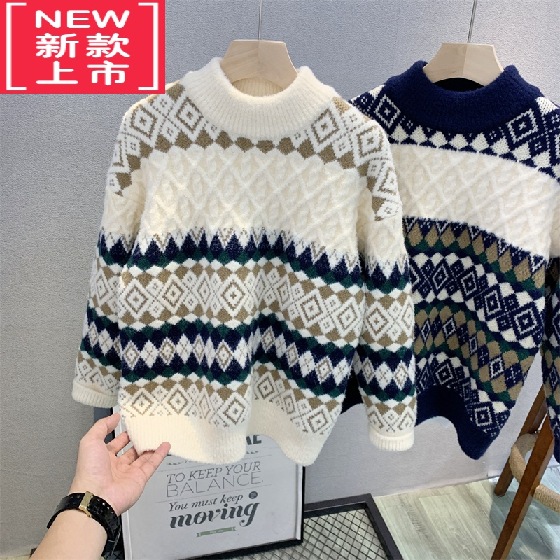 可莉允卡芙恰恰品牌童装儿童韩版提花毛衣22年冬款中大童洋气针织衫