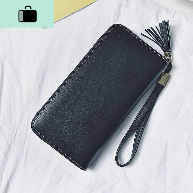 女式钱包女休闲卡包一体拉链女生夹层长款皮中学生手拿包包直板NEW LAKE 蓝色