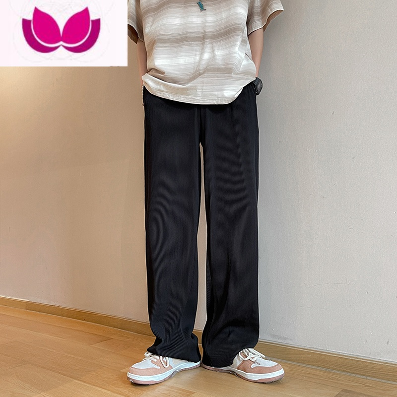 七斓冰丝裤子男港风夏季薄款ins坠感直筒长裤潮流韩版百搭阔腿休闲裤