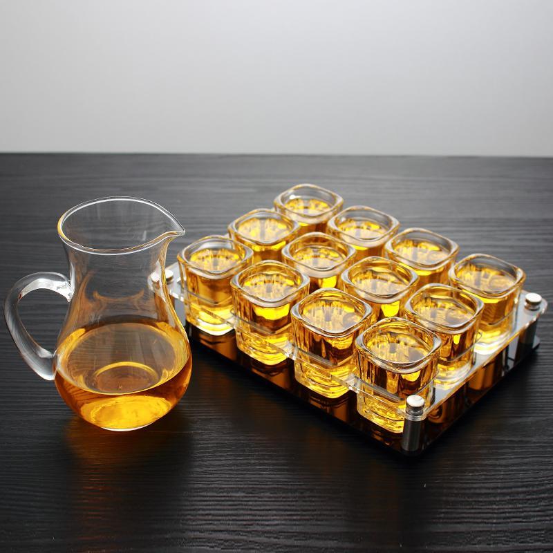 家用玻璃啤酒杯白酒杯洋酒杯烈酒杯分酒器小酒杯一口杯12只套装