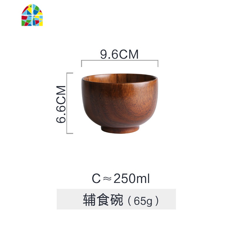 酸枣木碗木头碗家用日式儿童饭碗大号木质汤碗木勺餐具套装 FENGHOU 16CM大面碗