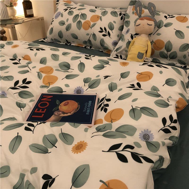 美式深蓝色复古四件套床单被单被套田园白晶菊碎花三件套图片