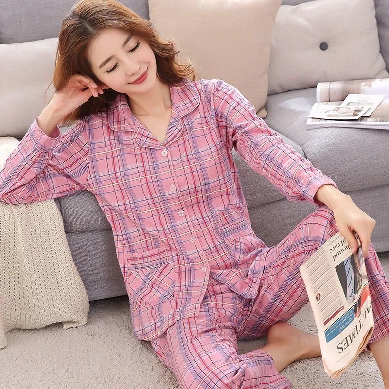 棉睡衣女秋夏款长袖开衫加大码中老年妈妈可外穿月子服套装