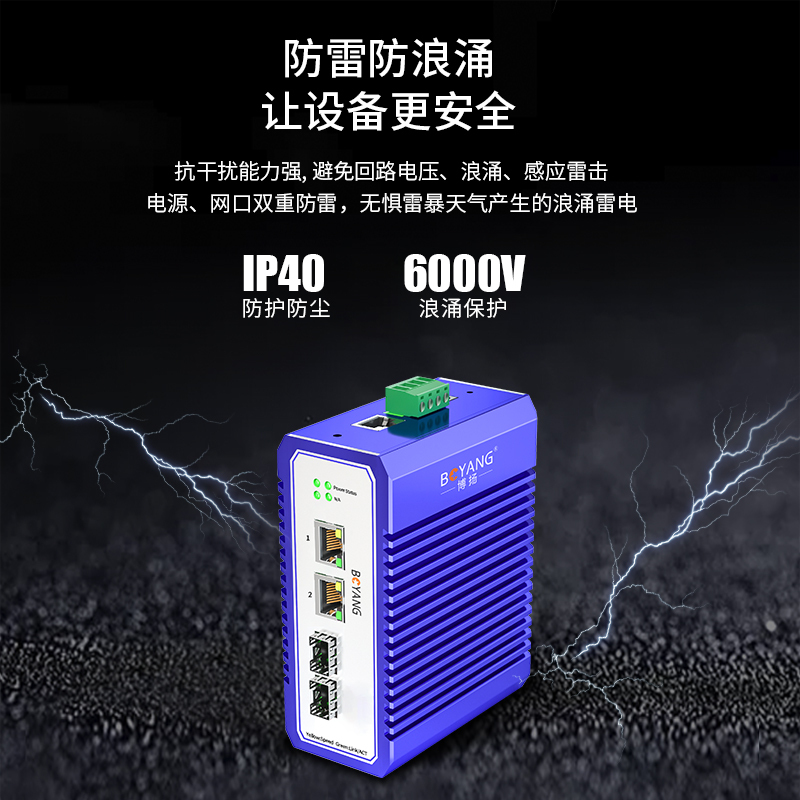 博扬 工业级交换机 二光二电千兆光纤收发器SFP 宽温宽压 导轨式以太网交换机 含电源不含模块 BY-ISUG2021