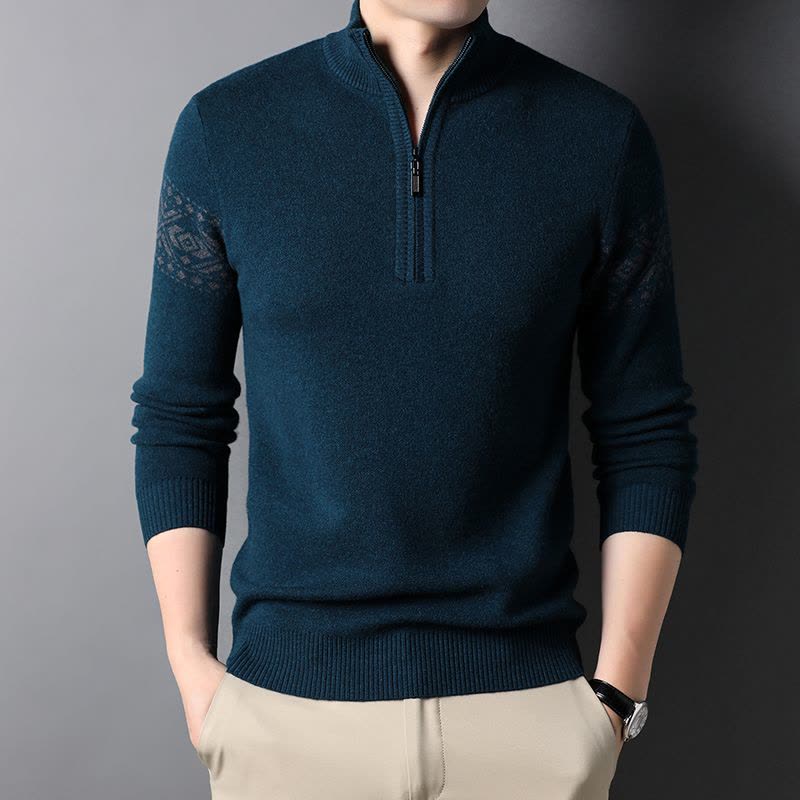 花花公子100纯羊毛衫男士毛衣冬厚拉链立领商务休闲毛大码线衣服男装2024图片