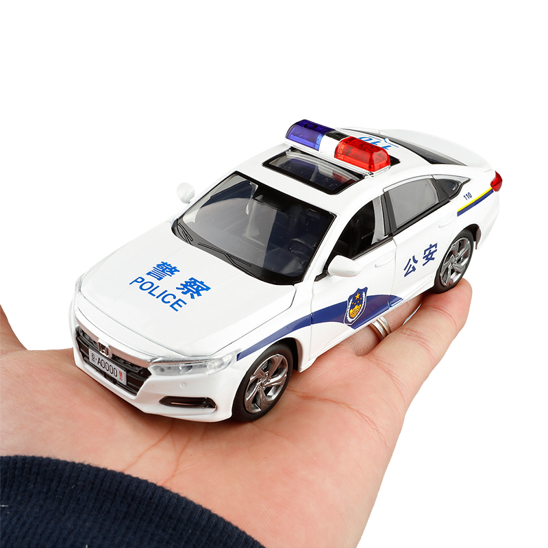 jk132本田雅阁六开警车合金车模逼真警笛金属声光回力玩具车