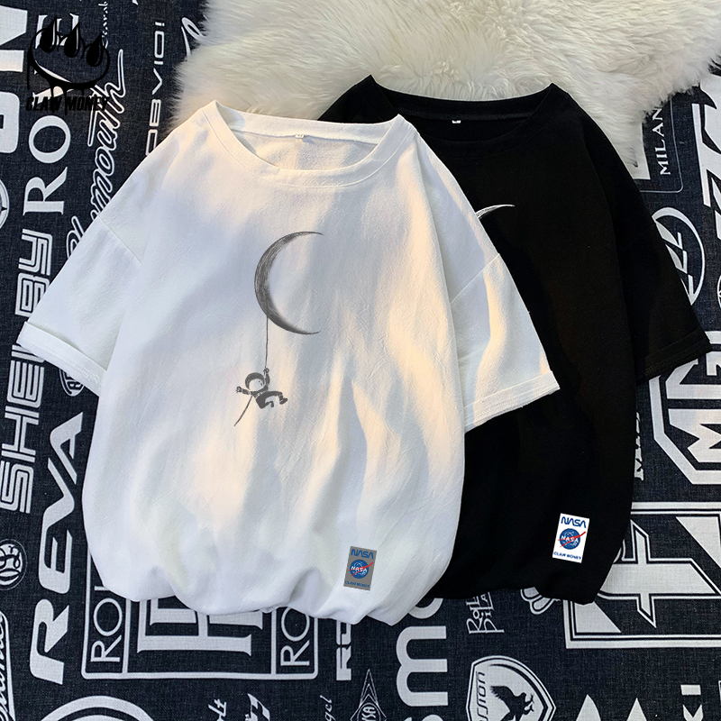 Claw money圆领棉麻短袖T恤男夏季休闲五分袖青少年百搭亚麻半袖