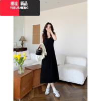 YIBUSHENG直筒背心连衣裙女2024新款季大码胖mm设计感小众宽松衬衫两件m L建议100-120斤 黑色裙子