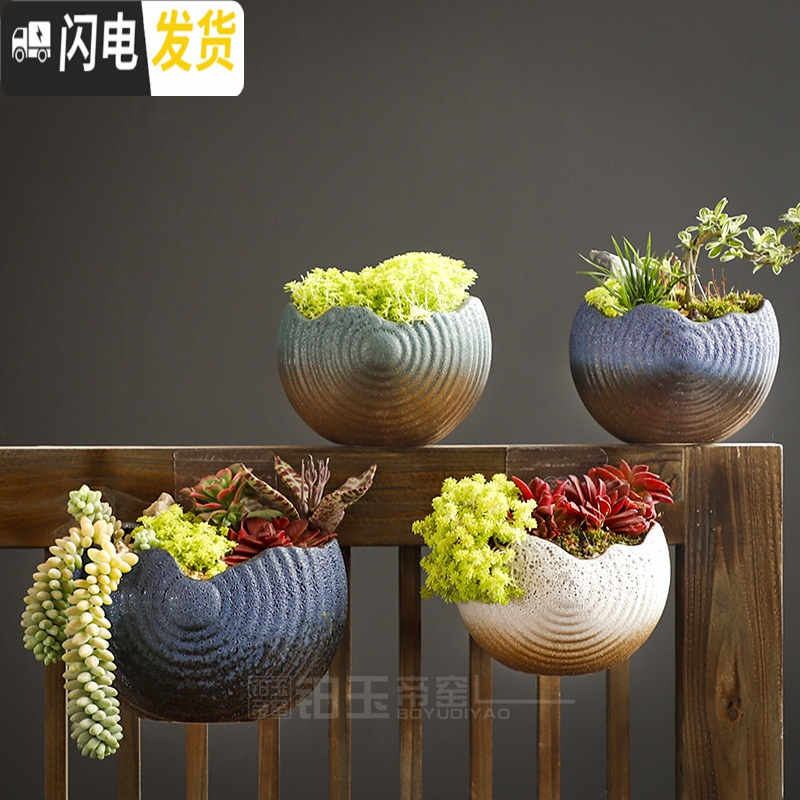 三维工匠挂墙花盆壁挂陶瓷欧式创意阳台多肉垂吊田园盆绿萝悬挂式装饰花器 螺纹大号-款式1 中等花盆容器