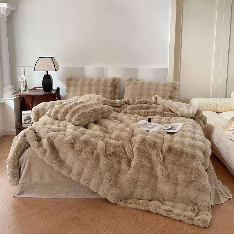 Calvert Kris 冬季加厚大泡泡仿兔毛绒四件套 床单款 (被套200*230cm) (单位:条)
