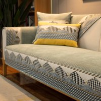 【南极人】雪尼尔沙发垫四季通用防滑轻奢皮沙发套罩北欧简约高档坐垫子盖布_81_474 菱波-绿色 90*90cm