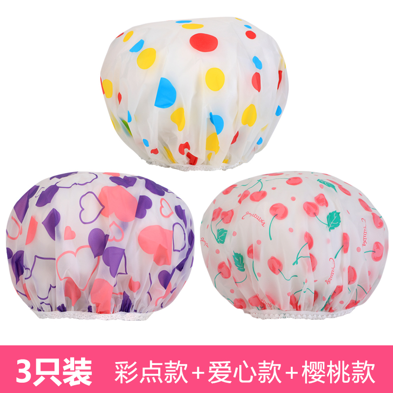 沐浴帽浴帽女防水可爱洗澡洗头头套厨房防油烟蒸发成人韩式卡通淋 三维工匠 爱心款*2+樱桃款+红花款+彩点款(5只装)