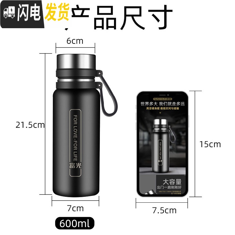 三维工匠316不锈钢保温杯男女大容量瓶学生简约便携水杯泡茶杯子600 蓝色600[316不锈钢]高清大图