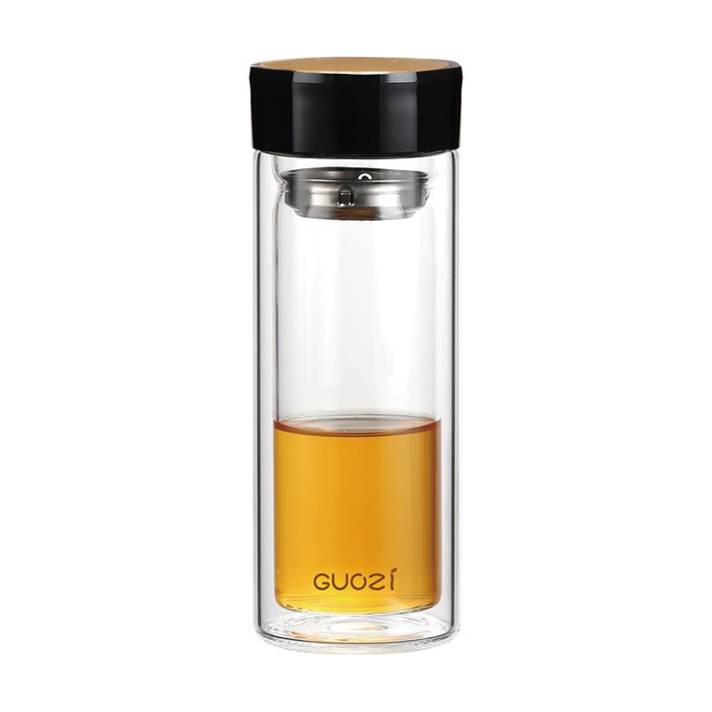 果兹玻璃杯300ml双层耐热玻璃高硼硅密封杯盖雅致GZ-S06