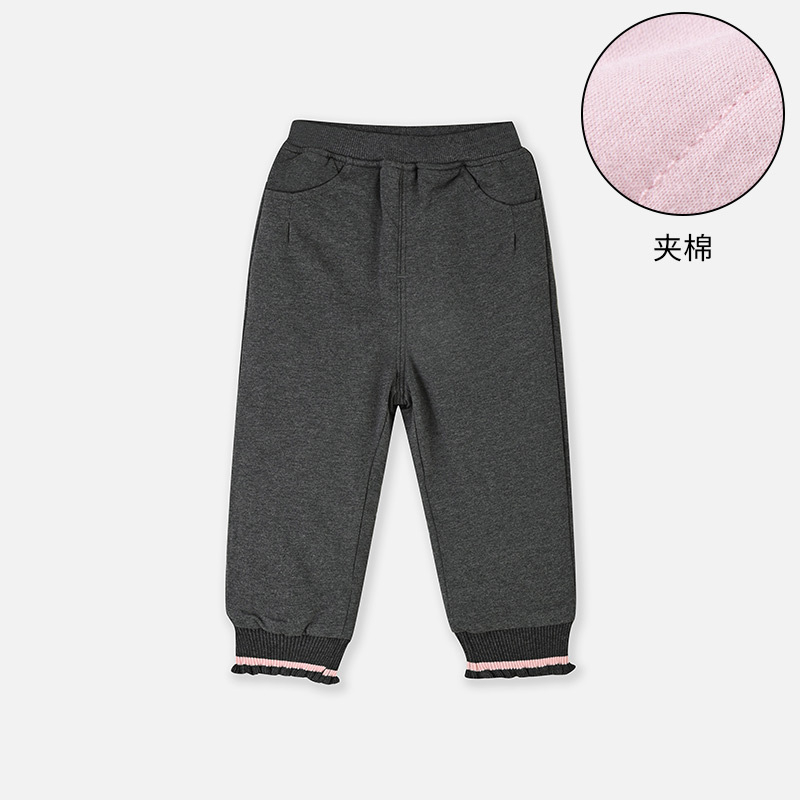 铅笔俱乐部2024秋冬新款女小童棉裤儿童加厚夹棉长裤宝宝保暖裤子 110cm 深花灰