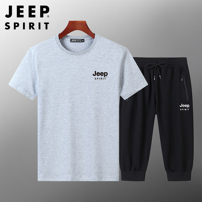 JEEPSPIRIT夏季薄款套装男短袖T恤宽松休闲短裤两件套90106167 L 浅灰