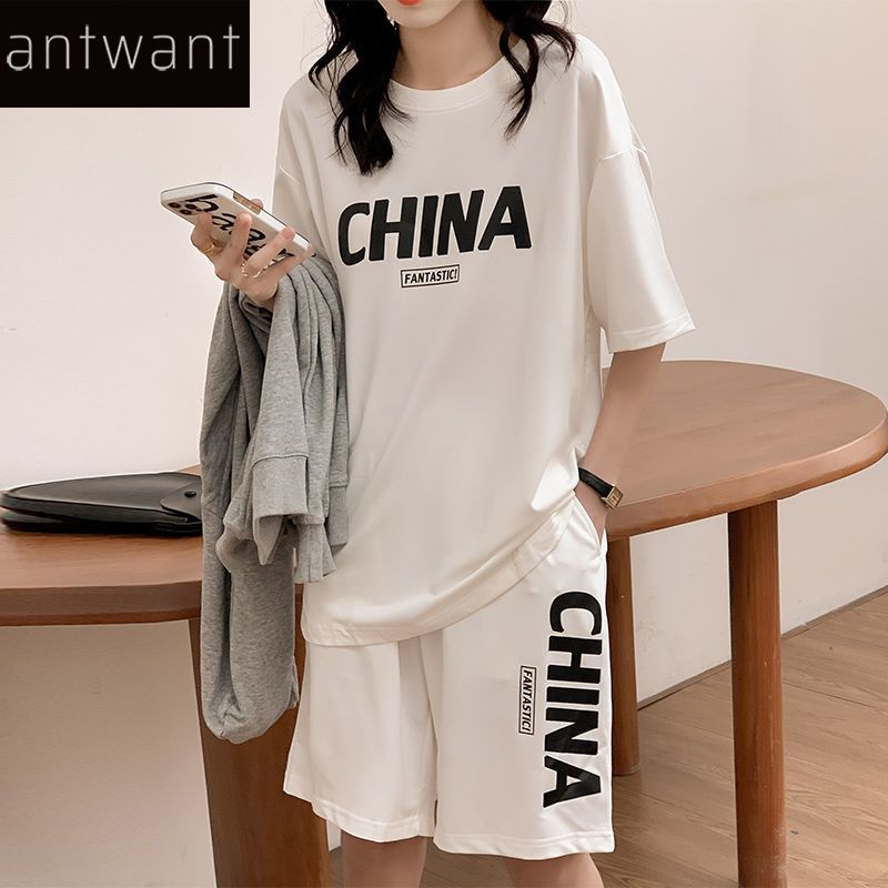 antwant短裤短袖t恤女学生韩版宽松两件套装夏季休闲百搭运动衣服视频