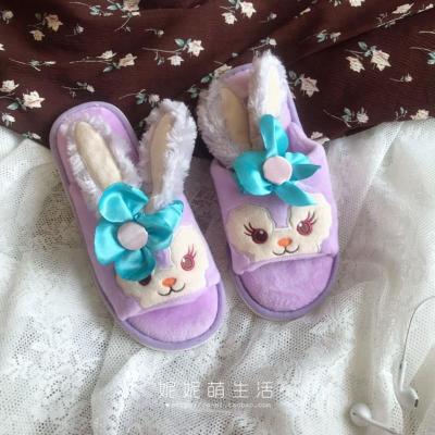 芭蕾兔 36-37 春夏季卡通达菲熊毛绒露趾拖鞋女家居家室内地板鱼嘴防滑凉拖鞋